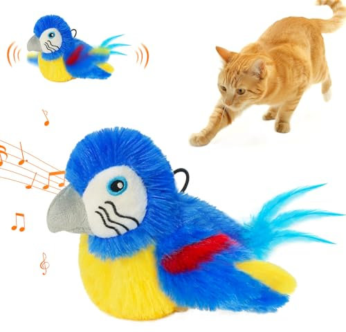 Lepawit Katzenspielzeug,Interaktives Katzenspielzeug,Elektrisch für Innen Katze Übung,Touch-Aktivierung Mit Katzenminze und Feder - Blauer Vogel