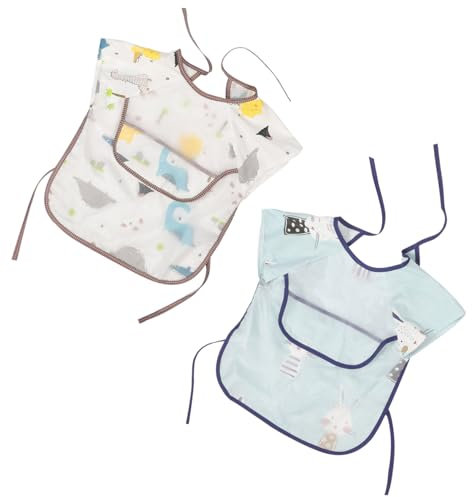 VICASKY 2stücke Junge Mädchen Lätzchen Wasserdichte -schürze Für Kleinkinder Kurzärmlige Overalls Im Cartoon-design Hase Und Dinosaurier Geeignet Für Jahre Für Und Malen