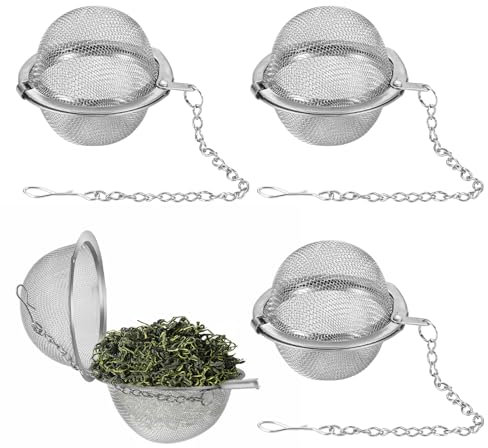 3-Piece Stainless Steel Tea Infuser - Loose Leaf & Spice Ball Strainer with Extended Chain Hook