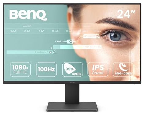 BenQ Moniteur GW2491 23.8 1080p FHD, 100 Hz, IPS, Eye-Care, HDMI, Display Port, Bordure Ultra Fine, Certifié TUV, Flicker-Free, Low Blue Light Plus, Eye-CareU