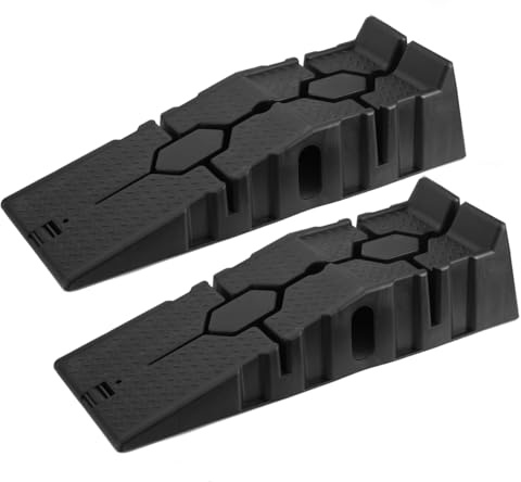 2PCS Auffahrrampen, 3T Anti-Rutsch-strukturierte Oberfläche untere quadratische Rille Kunststoff Material, Auto Rampe für Haus Garage oder Ölwechsel