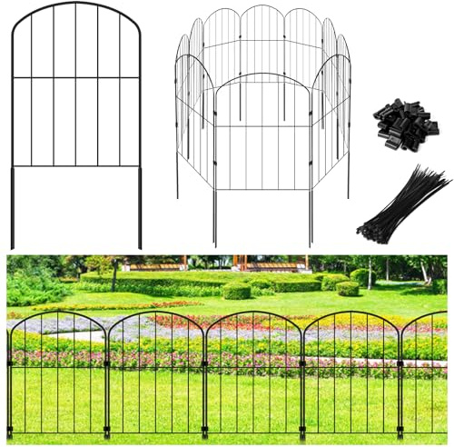 Decorative Garden Fence 24in (H) x 10.5ft (L), 10 Panels No Dig Garden Fencing Animal Barrier for Dogs Rabbits Arched Flower Bed Edging, Metal Wire Border Panel for Outdoor Patio Yard Decor