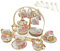 Tea Cup Set 22Pcs Porcelain Tea Sets, Luxury Tea Cup and Saucer Set, Ceramic Coffee Cup Set with Metal Holder, Flower Tea Coffee Serving Sets for Wedding,Tea Party, Gift, 220 ml Teacup,1100ml Teapot