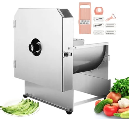 Cortadora De Verduras Comercial, Cuchillos Eléctricos Cortadora De Alimentos + Juego De Rallador De 7 Piezas, Cortadora De Frutas Y Verduras Profesional Eléctrica, Acero Inoxidable,square