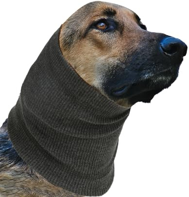 SUNTRADE Hunde-Beruhigungskapuze mit Ohrbedeckungen, Angstlinderung Kopfschutz, Pflege- und Badehalswärmer (Grau, S)