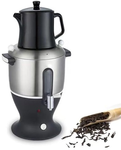 Electric Turkish Tea Maker 6L Stainless Steel Double Pot Kettle Infuser, 1500W with Keep Warm Function - Ideal for Russian and Turkish Tea enthusiasts