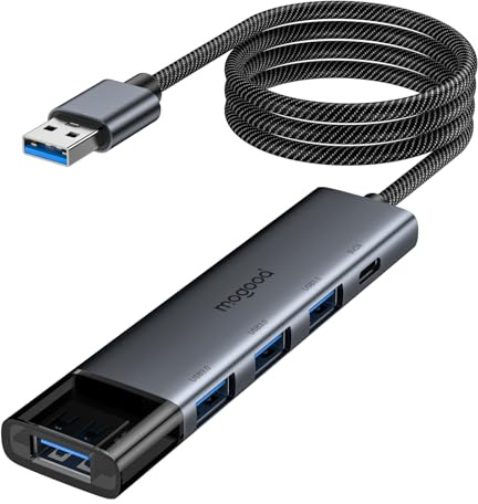 MOGOOD HUB USB 3.0, Hub USB de 4 Puertos 5Gbps con alimentación Tipo C, Adaptador USB multipuerto, Extensor USBA Compatible con portátil, PC, PS5, MacBook Pro/Air y más（1M）