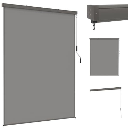 YRHome Senkrechtmarkise 200x250cm Außenrollo Sonnenschutz Balkonrollo Balkonmarkise Vertikalmarkise Sichtschutz Windschutz Rollo Aluminium mit Handkurbel & Montageset für Balkon & Terrasse Grau
