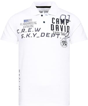 Camp David Herren Streifenpolo mit Artworks und Puffprint-Details Opticwhite, XXXL