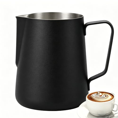 Wrobic Milk Frothing Pitcher 30oz/900ml, Stainless Steel Milk Jug for Making Latte Art and Coffee Cappuccino,Latte Art Barista Steaming Pitcher Milk Frother Jug with Scale，Black