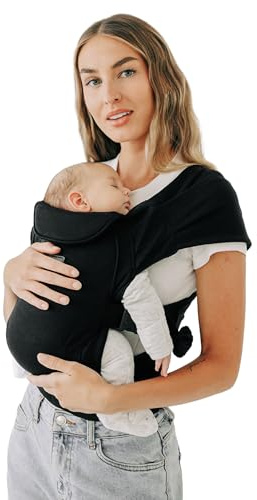 Tushbaby Pearl Babytrage für Neugeborene ab Geburt, 3,6-9 kg, Schwarz | Ergonomische Trage für Baby und Neugeborenes mit Stauraum, Flaschenhalter und Tuchbefestigung, verstellbare Gurte