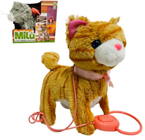 Generico Gatto Telecomandato per Bambini Filoguidato Gatto Giocattolo di Peluche da Passeggio Elettronico con Guinzaglio Cammina Miagola Scodinzola Gattino Interattivo Tenero Cucciolo,colori assoriti