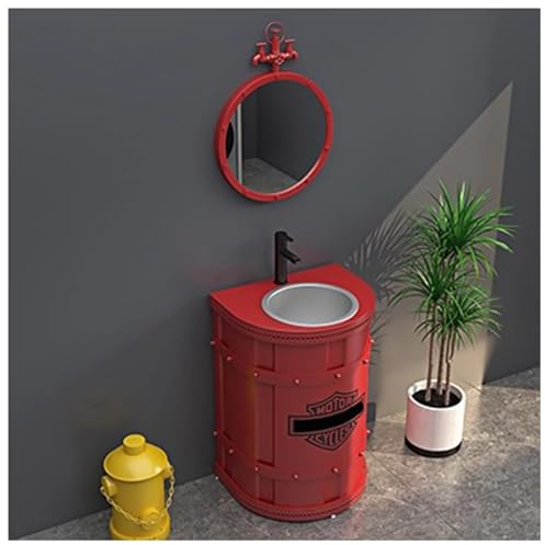 ZTGL Lavabo Bagno con Colonna, Lavandino da Appoggio in Ferro Battuto, Mobile da Bagno con Lavabo, Stile Industriale Lavabo Colonna Freestanding da Terra con Rubinetto e Scarico C, with Mirror