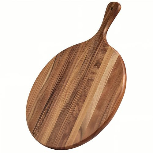 Eugelrom Acacia Wood Round Cutting Board with Handle -16 x 12 Large Charcuterie Board, Wooden Chopping Board for Kitchen, Pizza, Meat & Cheese Serving Tray, Decorative Butcher Block