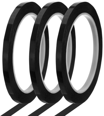 QUARKZMAN 3pcs Cintas Adhesivas para Pizarra Blanca, 6mm x 66m PET Fina Cinta Gráfico Marcado de Rejilla Grillas Línea Impermeable para Oficina Almacén Aula Área División, Negro