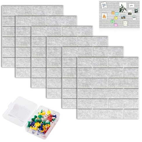 Yuragim 6 tablones de anuncios de fieltro grandes autoadhesivos con 35 agujas, tablón decorativo para oficina, casa, escuela, 30 x 30 cm (gris plateado)
