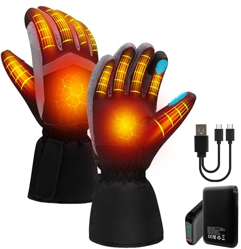 QILOVE Heated Gloves for Men Women, Rechargeable Electric Gloves Waterproof&Windproof, Touchscreen, Non-Slip Grip with 3 Heating Levels for Motorcycling, Skiing, Outdoor Work & Winter Sports