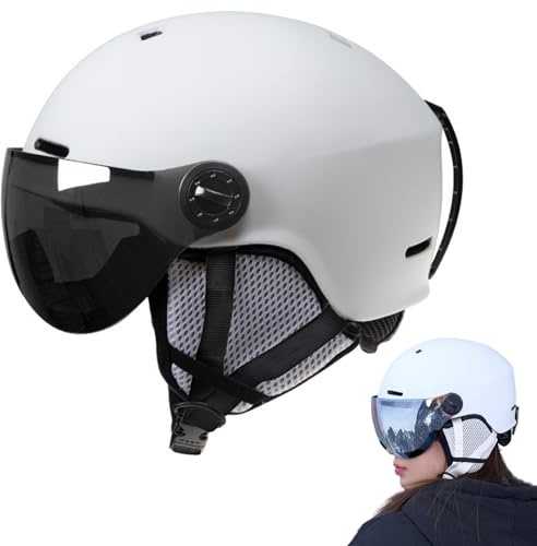 Casque de Snowboard avec Lunettes, Casque de Ski résistant aux Chocs avec Cache-Oreilles Amovibles pour Homme et Femme, Ski, Snowboard, Sport en Plein air, Blanc
