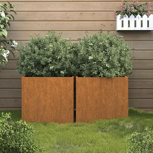 Eleganz Pflanzkübel 2 STK. aus Cortenstahl - 42x40x39 cm - Langlebig & Wetterfest - Ideal für Garten, Terrasse & Balkon - Moderne Pflanzgefäße für Pflanzenliebhaber