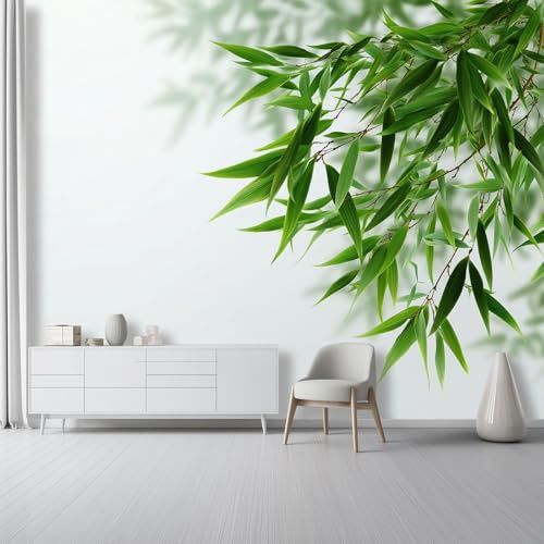Crema Papel pintado mural, Minimalista Natural Hojas De Bambú Mural para salón y dormitorio, Papel pintado decorativo no tejido, Fotomural para comedor pasillo y salón 200 x 140 cm
