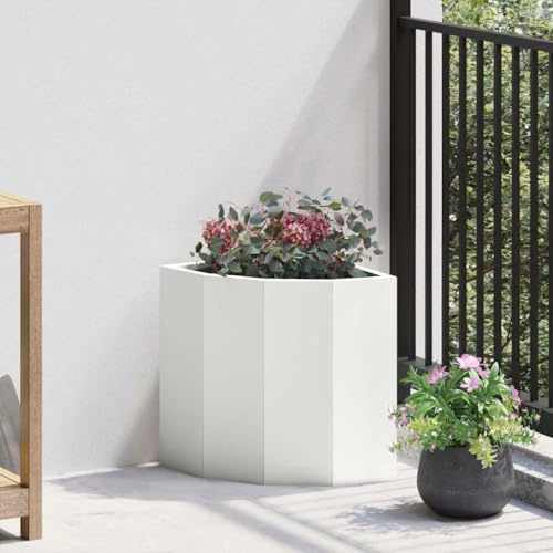 ULUYYUC Fioriera angolare bianca, 30 x 30 x 35 cm, in acciaio, design moderno e robustezza, per balcone, terrazza, giardino, salva spazio, da giardino a aiuola rialzata