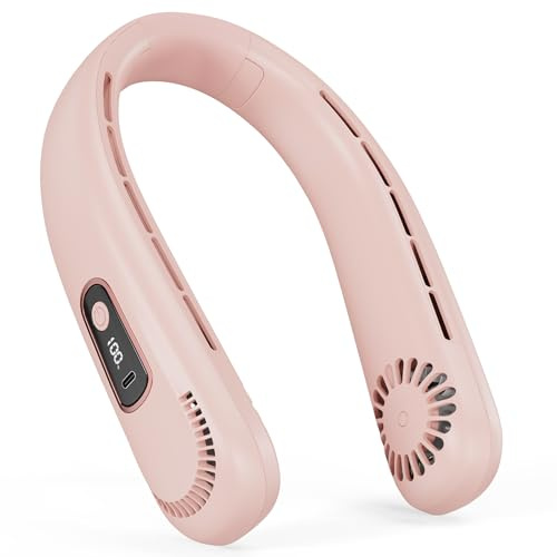AICPAN Nackenventilator - USB Nackenventilator mit 360° Luftstrom, 5000mAh Akku，Ventilator Nacken mit 3 Geschwindigkeiten, LED-Licht für Frauen Mann Heim Büro Reisen Outdoor, Rosa