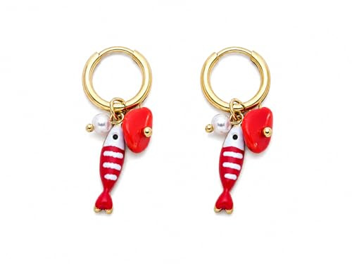 MAJALE Pendientes de aro pequeños de acero con motivos marinos para mujer (Pez Rayas)