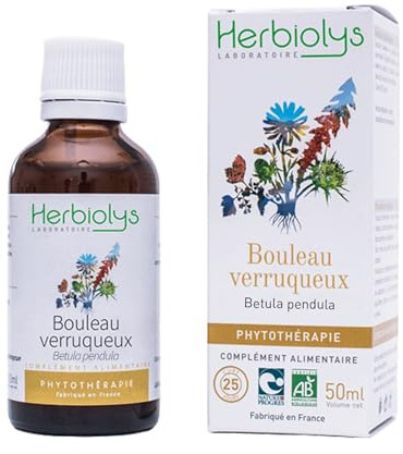 Herbiolys - Teinture mère Bouleau verruqueux (Betula verrucosa) 50 ml | Extrait de Plantes fraîches - Détox, Confort urinaire & Articulation - Phytothérapie Bio - Fabriqué en France