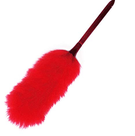 Lammfell-Staubwedel mit massivem Holzgriff, flexibel, gute Griffigkeit, antistatisch, waschbarer Staubwedel für Zuhause, Büro und Auto, zieht Staub an und hält rot