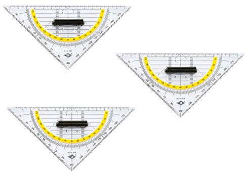 Wedo Geometrie Dreieck 16 cm, Hypotenuse, Facetten, Tuschenoppen, transparent (Mit abnehmbarem Griff (3 Stück))
