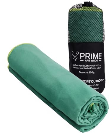 PRIME ART WOOD Mikrofaser Handtuch, Schnelltrocknend, Saugstark, Super Weich, Viele Größen & Farben, Reisehandtuch, Sporthandtuch, Badetuch (Grün, 200x100cm)