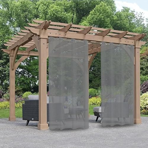 Clothink Outdoor Vorhang Wetterfest Mit Ösen Transparent Rostfrei mit Ösen für Terrasse Garten Balkon Familienhaushalte einfache Montage farbecht haltbar(132x215cm, 1Stück,Grau)