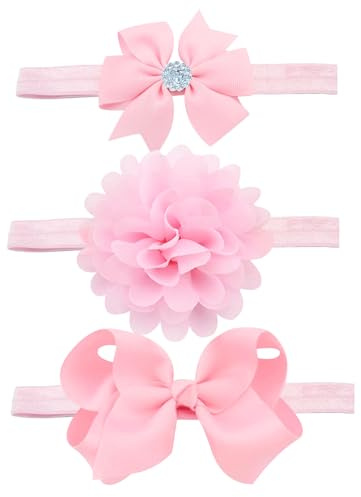 Yueshop 3pcs/Set Baby Kids Girls Bowknot Headband Toddler Elastic Hair Band Headwear Bow for Newborn Infant Toddlers (Pink)