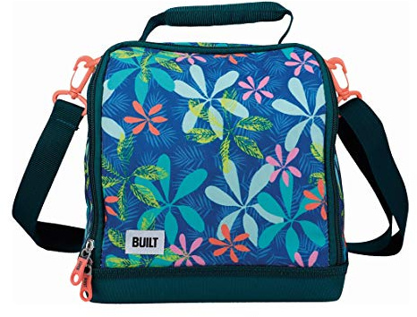 BUILT Insulated Lunch Bag with 'The Tropics' Design, Polyester, Teal/Blue, 18.5 x 24 x 26 cm