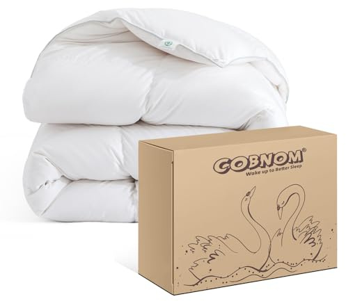 Cobnom® Feather and Down Fibres Comforter Twin Size - 100% Organic Cotton, Quill-Free & Ethical, Luxury All Season Duvet Insert (White, 68x90 Inches)