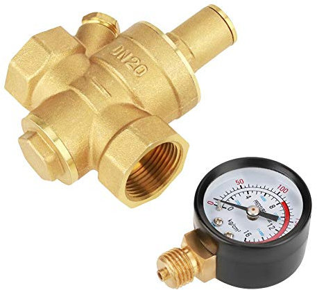 Oumefar DN20 Pressure Regulator Valve Brass Adjustable Pressure Reducer Air Compressor Regulator Switch with Knob and Gauge Meter for Liquid Air