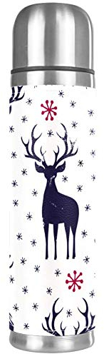 Thermosflasche für Weihnachten, Winterferien, Hirsch und Schneeflocken, Edelstahl, Isolierflasche, 500 ml