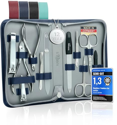 marQus Set de Manicura y Pedicura 12 Piezas en Estuche de Piel – Tijeras, Alicates y Limas de Uñas y mucho más