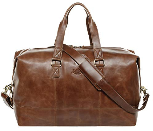 SID & VAIN große Weekender echt Leder - Sporttasche Yale 50 cm groß - Reisetasche Handgepäck mit Schultergurt - Ledertasche Herren und Damen braun handgefertigt