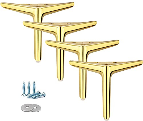 Qrity 4 Pack 15cm Gold Triangular Furniture Legs, Electroplating Polishing Process, Replacement Cabinet Feet, for Cabinet, Sofa, Coffee table, TV Cabinet etc