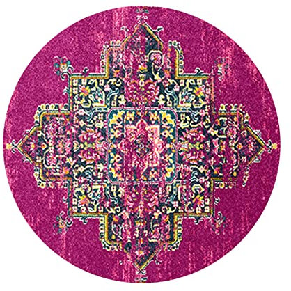 Designer Teppich Rund Kurzflor Moderner Orientteppich Klassisch Gemustert Ornamente für Wohnzimmer Schlafzimmer Kinderzimmer, Fuchsia Vintage Blumen Round ø200cm