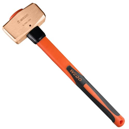 WEDO Funkelfreier Vorschlaghammer mit Fiberglasgriff, Funkenfreier Sicherheits-Abbruchhammer, Berylliumkupfer, deutscher Typ, DIN Norm, BAM & FM Zertifikat, Kopf 5,0 kg, Länge 89,9 cm