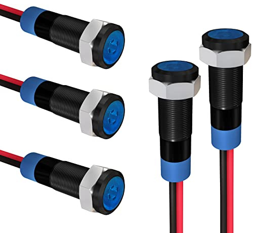 APIELE Indicator Light 6mm 1/4 Waterproof IP65 Metal Signal Lamp 12V-24V AC/DC LED Pilot Dash Lamp Aluminum Blue 5 PCS with 150mm Wire for Car Truck Boat (Blue)