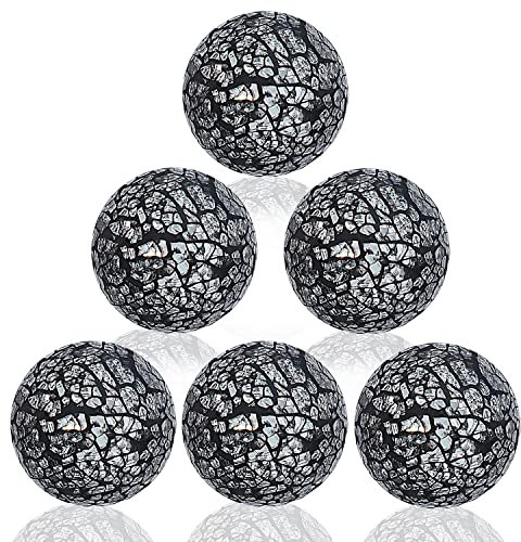 Kesywale 6-teiliges dekoratives Kugel-Set, 6 cm, kleine Mosaikkugeln, Glaskugeln, dekorative Kugeln für Tafelaufsatz, Schüsseln, Vasen, Füllstoffe, Esszimmer, Couchtisch, Party, Dekoration (schwarz)