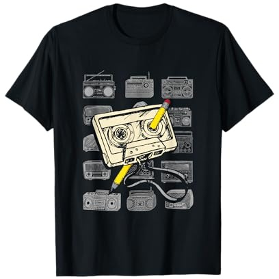Kassette Bleistift Vintage Geschenk 80er 90er Radio Retro T-Shirt