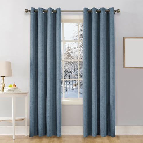 CUCRAF 100% Blackout Curtains Light Blue 84 Inch Drop 2 Panels Soft Texture Sun Blocking Thermal Eyelet Curtains for Bedroom Living Room 52 X 84 Inch