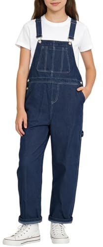 Rolanko Girls Jeans Bib Overalls, Baggy Denim Dungarees Jumpsuit for Big Kids