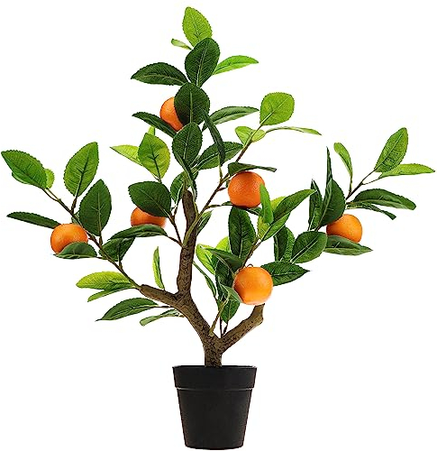 Gresorth 20 Artificial Orange Tree Fake House Green Plant Fruits Decoration with Plastic Pot Realistic Leaves for Home Table Office Garden Indoor Outdoor