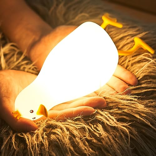 SALUOKE Liegende Ente Lampe, Enten Silikon Nachtlicht Kinder, 7 Farben Nachtlicht Dimmbar mit Timer, Touch-Steuerung Silikon Lampe, USB-Aufladbar Nachtlampe, Ente Geschenke für Kinder