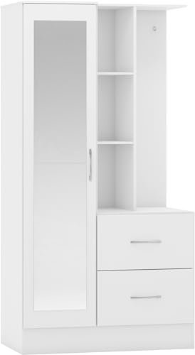 Seconique Nevada Mirrored Open Shelf Wardrobe in White Gloss